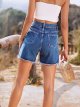 Women's high waisted denim shorts, straight tube raw edge denim shorts