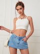 Women's Low Rise Zipper Denim Shorts Mini Denim Culottes with Pockets