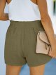 Women's High Waist Linen Shorts Summer Beach Paper Bag Shorts