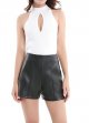 Womens High Waisted Faux Leather Shorts with Pockets Wide Leg Shorts