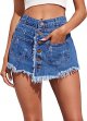 Women's Distressed Frayed High Waist Raw Hem Denim Skirt Shorts