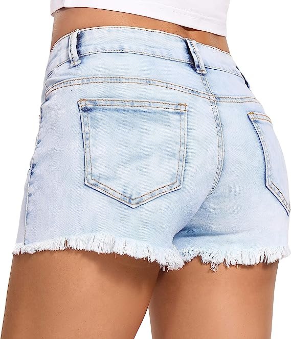 Women's Denim Shorts Low Waist Frayed Raw Hem Ripped Denim Shorts