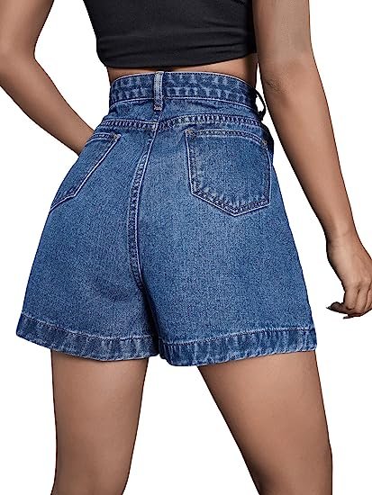 Women's High Waist Straight Shorts Casual Loose Denim Shorts