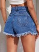 Women's Distressed Frayed High Waist Raw Hem Denim Skirt Shorts
