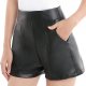 Womens High Waisted Faux Leather Shorts with Pockets Wide Leg Shorts