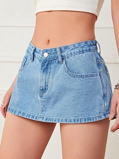 Women's Low Rise Zipper Denim Shorts Mini Denim Culottes with Pockets
