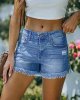 Women's Casual High Waist Denim Shorts Frayed Raw Hem Ripped Jeans