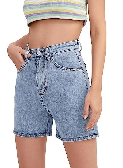Women's High Waist Straight Denim Shorts Solid Color Denim Shorts With Pockets