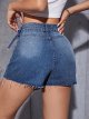 Women's Button Wrap Side Asymmetrical Denim Shorts High Waisted Jean Skort