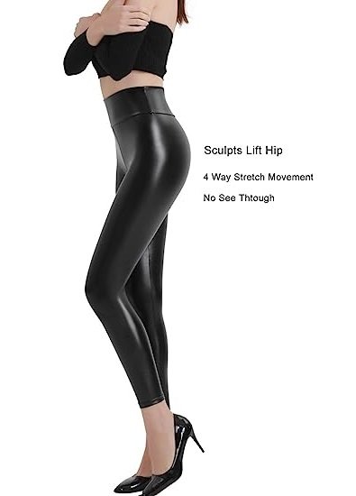 Faux leather leggings Women's tight waist high waisted elastic shiny leather pants