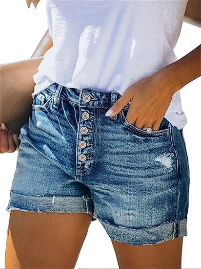 Denim Shorts for Women Mid Rise Ripped Jean Shorts