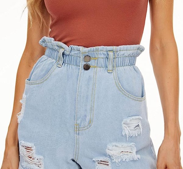 Women's High Waisted Denim Shorts Rolled Blue Jean Shorts