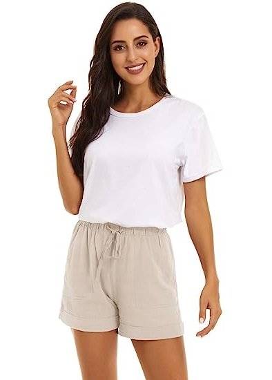 Women's Casual Cotton Shorts Drawstring Comfortable Elastic Waist Shorts