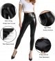 Women's Stretchy Faux Leather Leggings Pants, Sexy Red High Waisted Tights