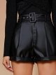 Women's Faux Leather High Waist Rolled PU Leather Shorts