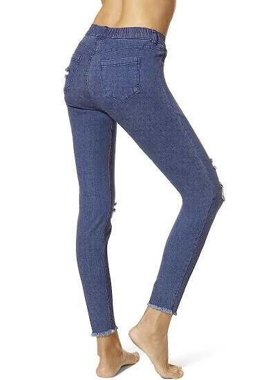 Women's torn knee high denim leggings