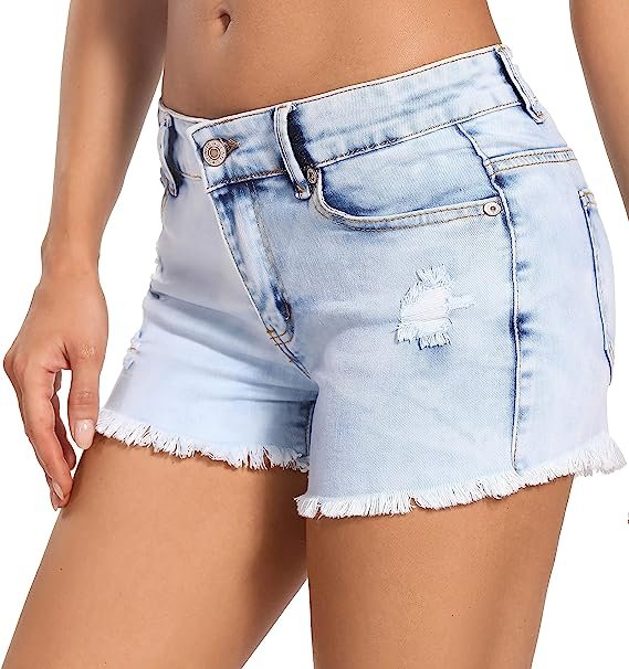 Women's Denim Shorts Low Waist Frayed Raw Hem Ripped Denim Shorts