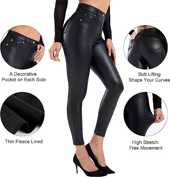 Women's imitation leather leggings High waist leather pants Elastic Leggings
