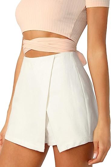 Women's Casual Mid Waist Zip Back Split Front Summer Solid Wrap Shorts