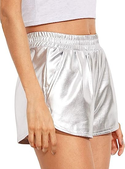 Ladies Yoga Hot Shorts Shiny Metallic Pants